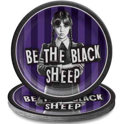 Amscan Black & Purple Wednesday Round Paper Plates (7") Pack of 8 - Vibrant Party Tableware for Birthdays, Celebrations & Events