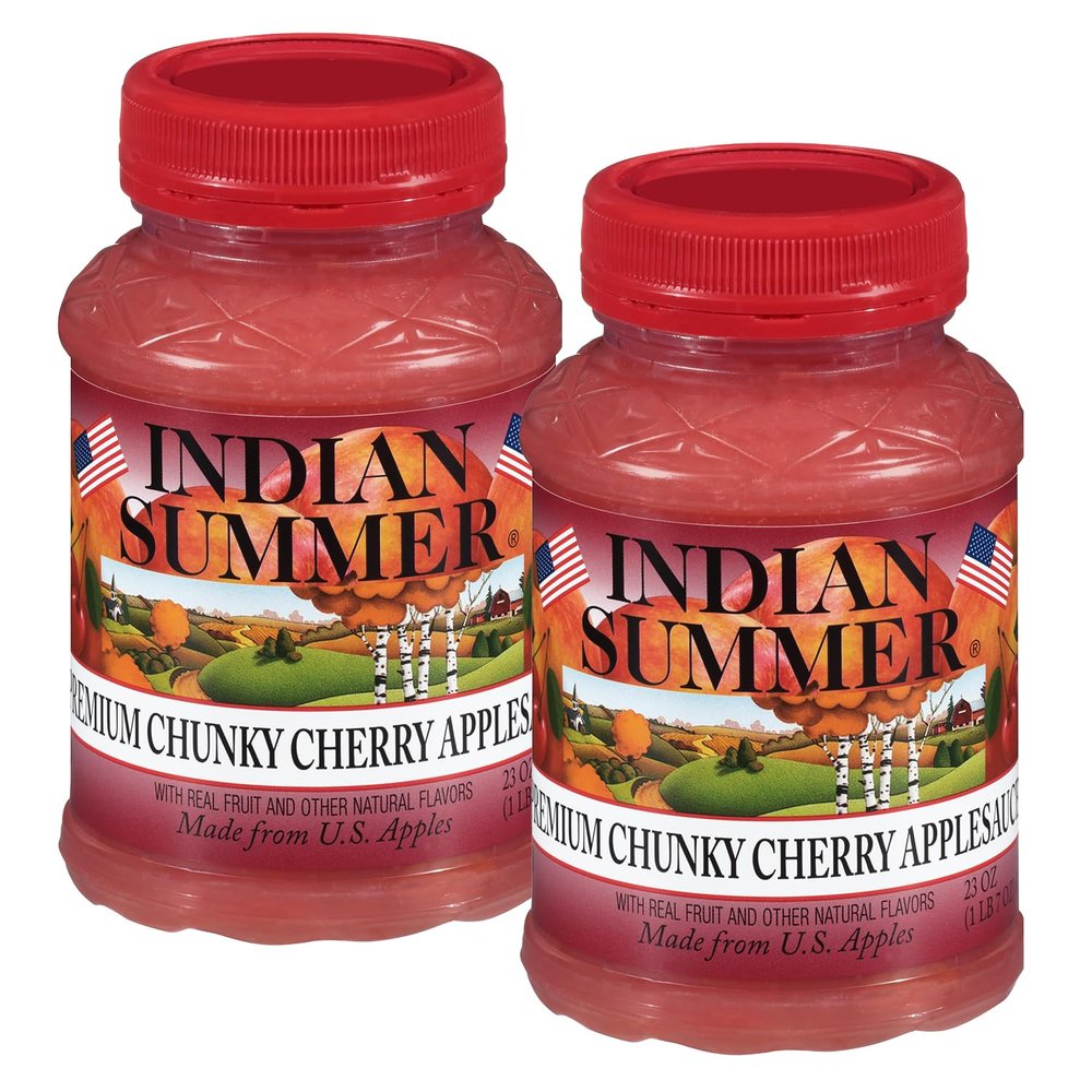 Indian Summer Premium Chunky Applesauce Made from US Apples and American Growers (Cherry, 23 Ounces Each, Pack of 2)