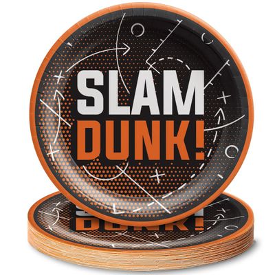 Amscan Alley Oop Black & Orange Round Plates (7") Pack of 20 - Durable Disposable Plates, Perfect for Sports-Themed Parties & Catering