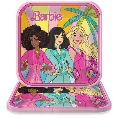 Amscan Multicolor Vintage Barbie Square Plates (9") Pack of 8 - Perfect for Themed Celebrations & Kids' Parties