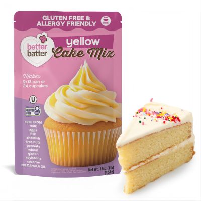Better Batter Yellow Cake Mix | Certified Kosher, Vegan & Gluten Free Mix for Baking Top 9 Allergen-Free Perfect for Cakes & Cupcakes! Just Add Water, Oil & Eggs Hostess Kitchen Cooking Gifts 1LB Pouch