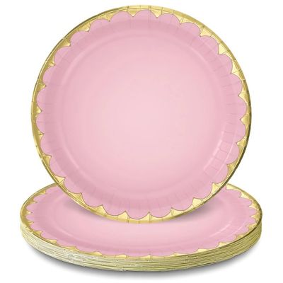 Amscan Rose Pink Round Metallic Paper Plates (6.75") Pack of 8 - Durable & Elegant Tableware for Parties & Events