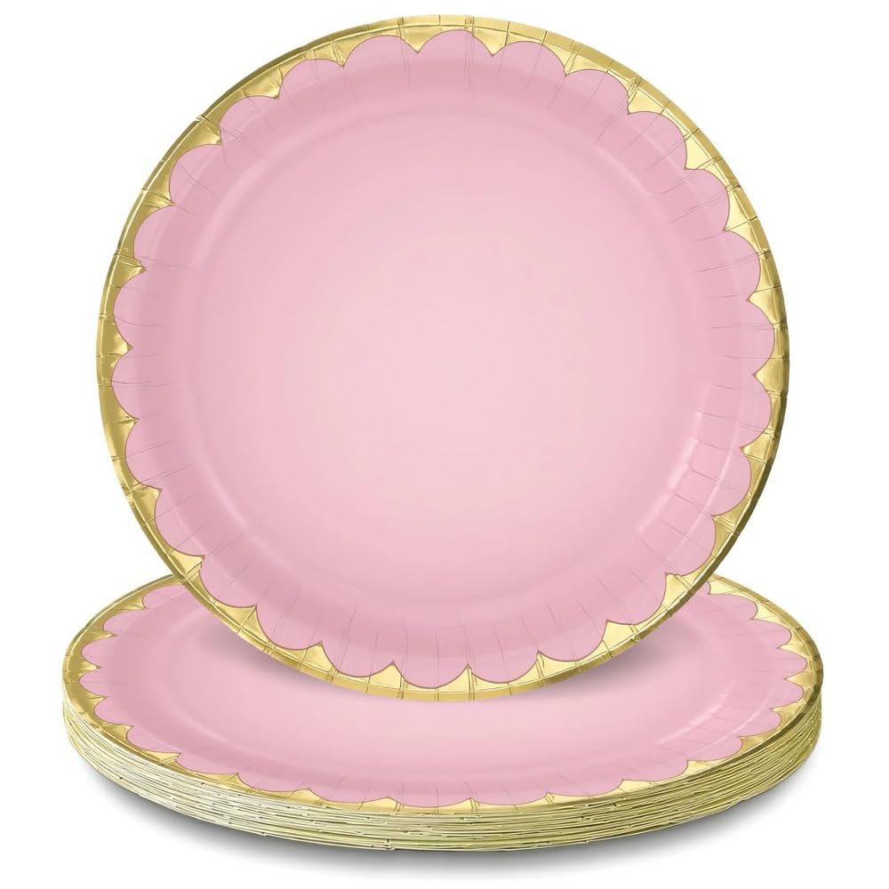 Amscan Rose Pink Round Metallic Paper Plates (6.75") Pack of 8 - Durable & Elegant Tableware for Parties & Events