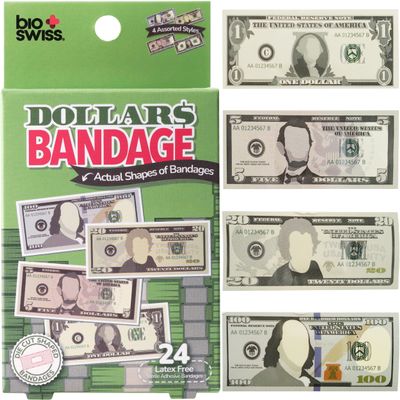 BioSwiss Bandages, Money Shaped Self Adhesive Bandage Set, Latex Free, Sterile Wound Care, 24 Count