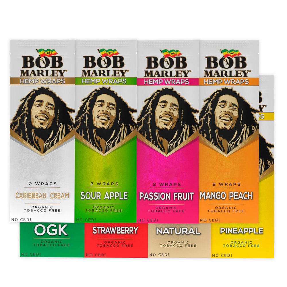 Bob Marley Natural Plant Based Vegan Rolling Paper - Variety Pack of 16 Single-Wide Wraps (8 Pouches)