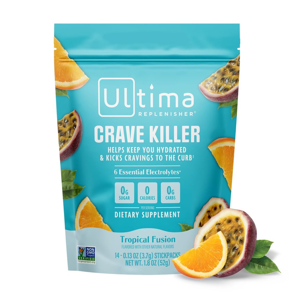 Ultima Replenisher Crave Killer Supplement and Electrolytes Powder  Tropical Fusion, 14 Stickpacks  Hydration Packets That Kick Cravings to The Curb