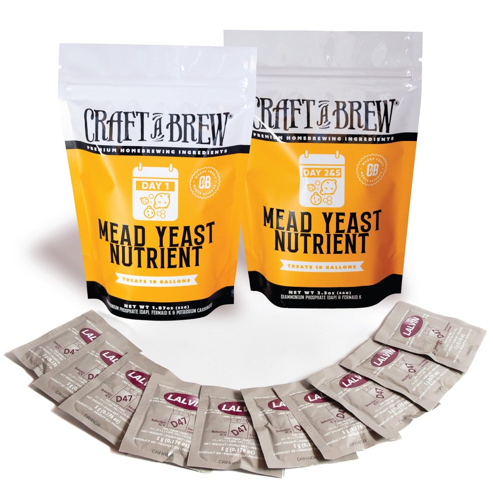 Craft A Brew - Mead Yeast Nutrient Bundle - Lalvin D47 Yeast - For Fermentation - Home Brewing Ingredients - Mead Making Supplies - Yields 10 Gallons