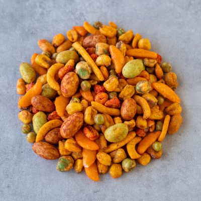 Southern Style Chili Snack | Hot Crunchy Fusion | Crispy Snacks - Savory Flavor Burst With Crunch, Ultimate Chili Nut & Snack Mix - Spicy Wasabi Peanuts, Green Peas, Cajun Corn Sticks and Peanut, Chili Lemon Corn Nuggets (2 Pound (Pack of 1), Chili)
