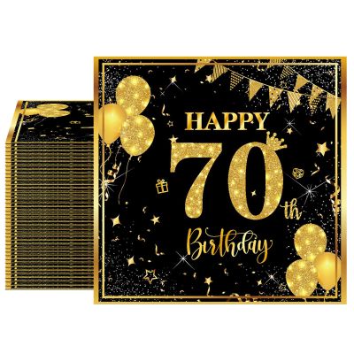 40PCS 70th Birthday Napkins Disposable Paper Napkins Black and Gold Party Decorations Tableware for 70th Birthday Decorations for Men Women for 70th Anniversary Birthday Wedding Party Supplies