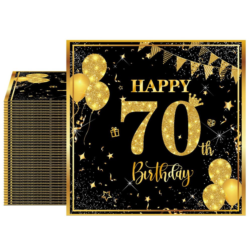 40PCS 70th Birthday Napkins Disposable Paper Napkins Black and Gold Party Decorations Tableware for 70th Birthday Decorations for Men Women for 70th Anniversary Birthday Wedding Party Supplies