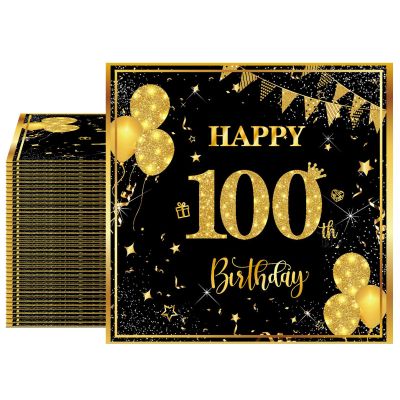 40PCS 100th Birthday Decorations Black and Gold 100th Birthday Napkins Disposable Napkins for 100th Anniversary Birthday Party Decorations Supplies
