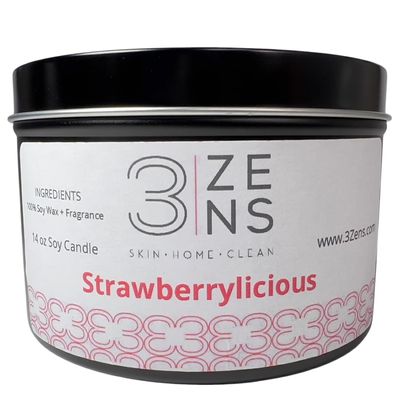 3Zens Strawberrylicious Candle - 14 Ounces, White