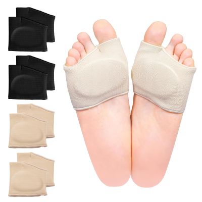 4 Pairs of Metatarsal Pads with Gel Pads for Women and Men, Ball of Foot Cushions for Sesamoiditis, Morton's Neuroma, Metatarsalgia, Calluses Blisters and Diabetic Feet(Beige+Black, Small)