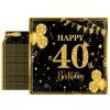 40 Pack 40th Birthday Napkins Black and Gold Glitter - 2-Ply Disposable 6.5x6.5 Inches 40th Party Supplies & Tableware view 1