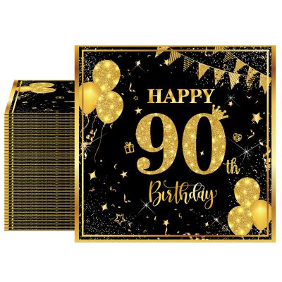 40PCS 90th Birthday Decorations for Men Black and Gold 90th Birthday Napkins Disposable Napkins for 90th Anniversary Birthday Wedding Party Decorations Supplies
