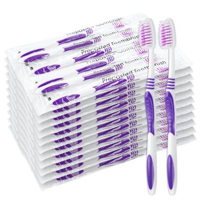 200 Prepasted Disposable Toothbrushes Individually Wrapped Pre Pasted Toothbrushes Soft Bristle Travel Tooth Brush Single Use Wrapped for Hotel, Camping, Travel and Gift for The Homeless (purple)