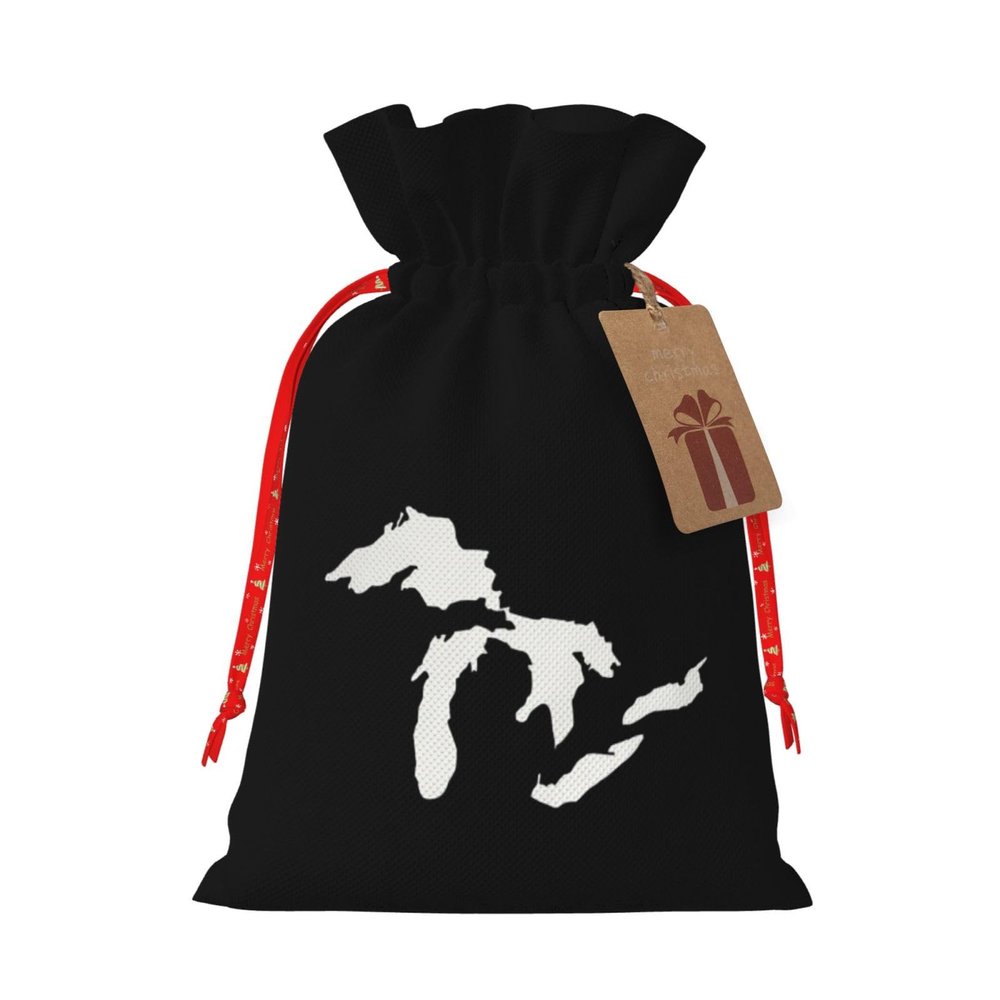 HYYTNHJSD Michigan Great Lakes State Map Drawstring Burlap Gift Bags Multi-Size Festive Gift Bag