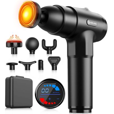 AERLANG Massage Gun with Heat Deep Tissue Back Massager Neck Massager for Pain Relief,Muscle Percussion Massage Gun, Birthday Gifts for Men Women Dad him Handheld Message Gun with 7Heads&Silent