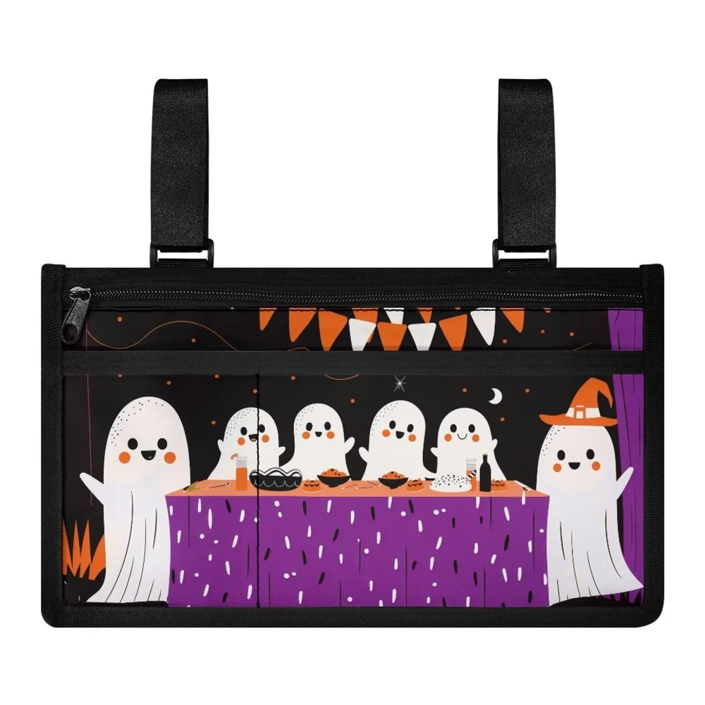 YUVAMAGIMO Ghost Party Wheelchair Accessories for Seniors Practical Wheelchair Storage Bags Lightweight and Heavy Duty Wheelchair Armrest Pouch for Walkers, Rollators, Scooters