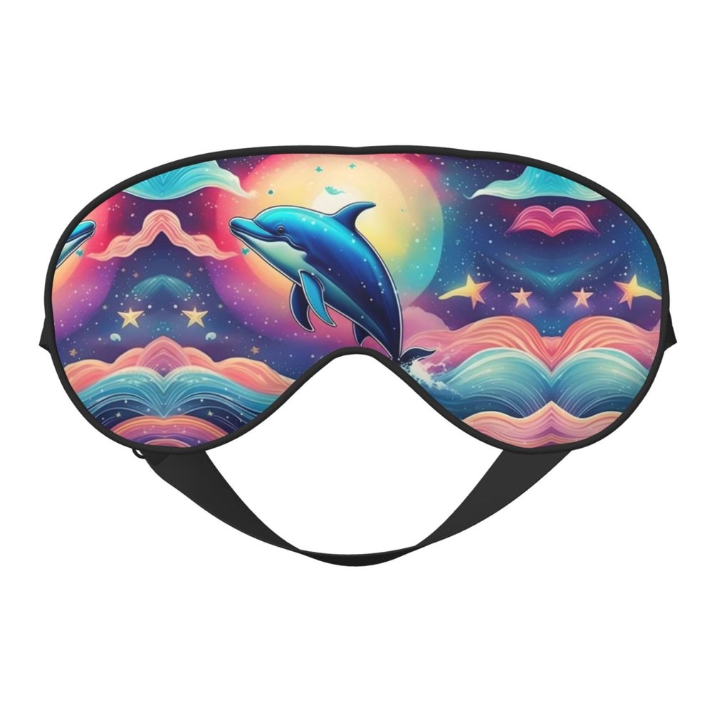 Colorful Starry Sky Ocean Dolphin Double-Sided Sleep Eye Mask, Comfort Soft Blindfold with Adjustable Strap, Block Out Light
