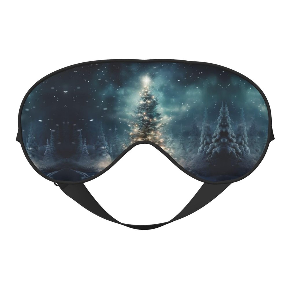 Christmas Tree Snow Double-Sided Sleep Eye Mask, Comfort Soft Blindfold with Adjustable Strap, Block Out Light