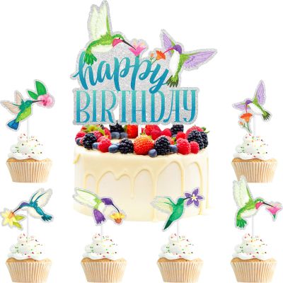 7 Pieces Hummingbird Cake Toppers Set Bird Theme Happy Birthday Watercolor Decorations, Tropical Bird Theme Party, Baby Shower, Girls, Women, Mother Birthday Party Decoration Supplies. LIANGSS