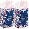 Hallmark 9" Medium Mother's Day Gift Bag with Tissue Paper (Navy Blue with Pink and Orange Flowers) (Pack of 2) view 1