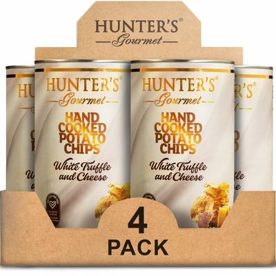 Hunter's Gourmet Crisps | Made with 100% Sunflower Oil | No Artificial Colors | Preservative-Free | White Truffle & Cheese | Backpack Friendly | Gourmet Cheese Snacks | Halal | Pack of 4 | 150g