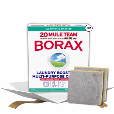 20 Mule Team Borax Detergent Booster and Household Cleaner Powder 4 lb Bundle with Microfiber Cloth - Boosts Detergent Power -Controls Odors - Softens Water - All-Natural Cleaning - (4 Items)