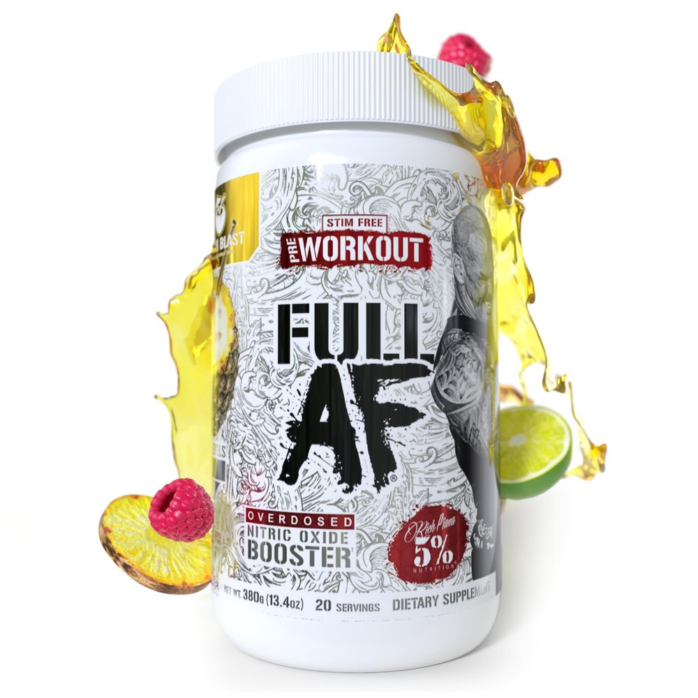 5% Nutrition FullAF Pre-Workout | Stim-Free with Massive Pumps | L-Citrulline, L-Taurine, Nitrosigine, GlycerSize (Beach Blast)