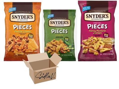 SEDLAV Bundle Snyders Pretzel Variety Pack, Honey Mustard & Onion, Jalapeno & Cheddar Cheese (Pack of 12)