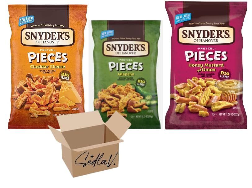 SEDLAV Bundle Snyders Pretzel Variety Pack, Honey Mustard & Onion, Jalapeno & Cheddar Cheese (Pack of 12)
