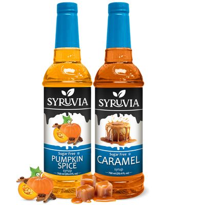 Syruvia Sugar-Free Holiday Syrup Duo - Pumpkin Spice & Caramel - 25.4oz - 0 Calorie - 2-Flavor Holiday Gift Set, Gluten-Free, Kosher (2-Pack)