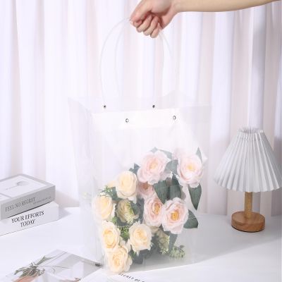 10 Pack Clear Flower Bouquet Bags, Gift Bags with Long Handles, Party Floral Packing Wrap Bag for Valentine Day, Birthdays, Mother's Day, Wedding, Anniversary, Housewarming, 13.6" (Top) x 9.8" (Bottom) x 13.8" (H)
