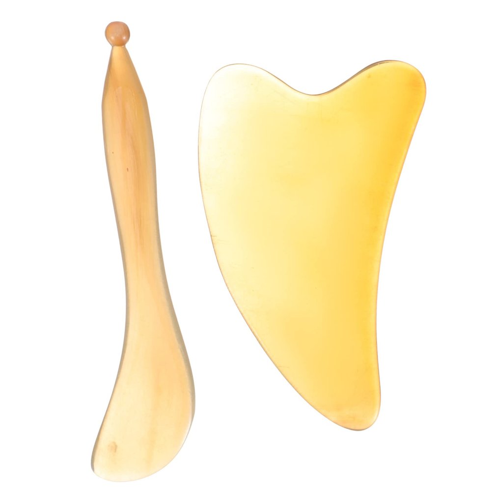 SOESFOUFU 2pcs Gua Horn Scraping Plates Set for Facial Massage Eye Care and Natural Cow Horn Tools for Skin Tightening and Relaxation Random Style