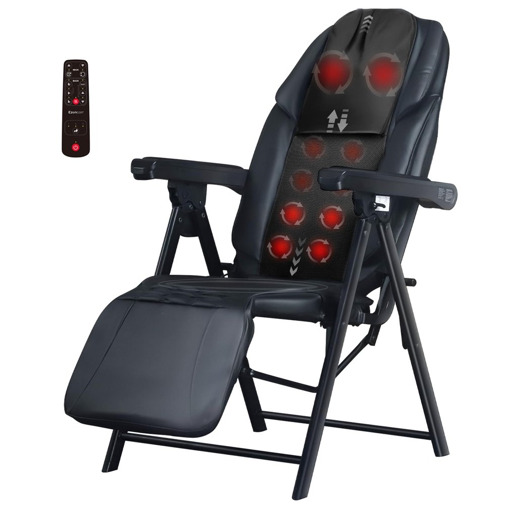 Ezencon Foldable Electric Massage Chair with Heat FR-M25D Full Body Massage Portable Adjustable Backrest Height Neck Position Suitable for Heights from 59 in to 79 in