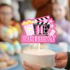 Movie Night Cake Topper Teen 10th Birthday Happy Popcorn Video Recorder Decoration, Cinema Party, Boy and Girl Birthday Party Decoration Supplies, Birthday Gifts for Kids. Pink. LIANGSS view 3