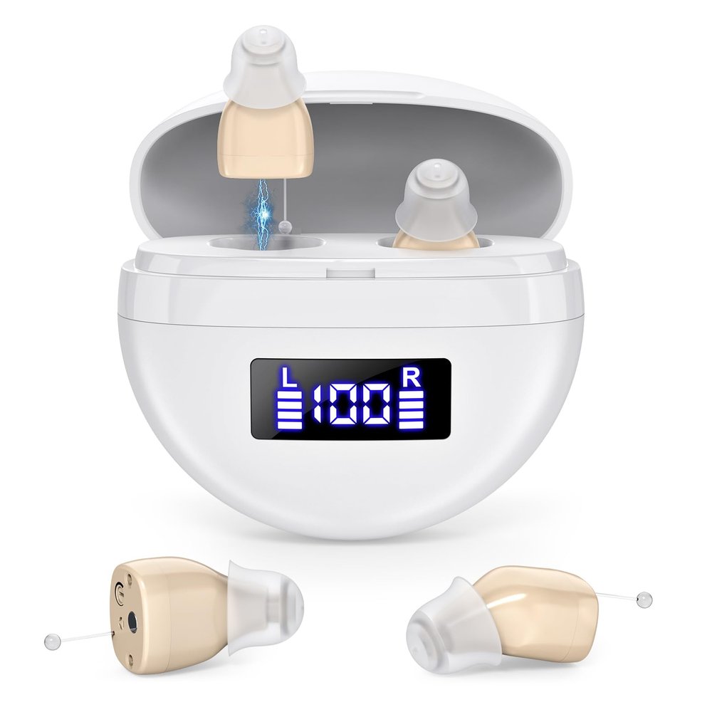 Hearing Aids For Seniors&Adults With Volume Adjustment,In-Ear Rechargeable Hearing Amplifiers With Charging Box For Mild To Moderate Hearing Loss,Digital Invisible Sound Voice Amplifier With Noise Reduction