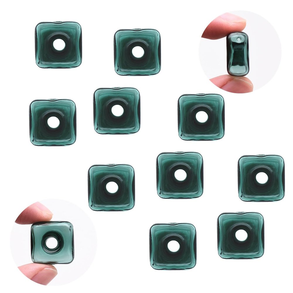 10 Pcs Thickened Square Shape Multi-Color Coloured Glaze Aromatherapy Pendant Bottle - Essential Oils Perfume Necklace Pendant Vials (Blackish Green)