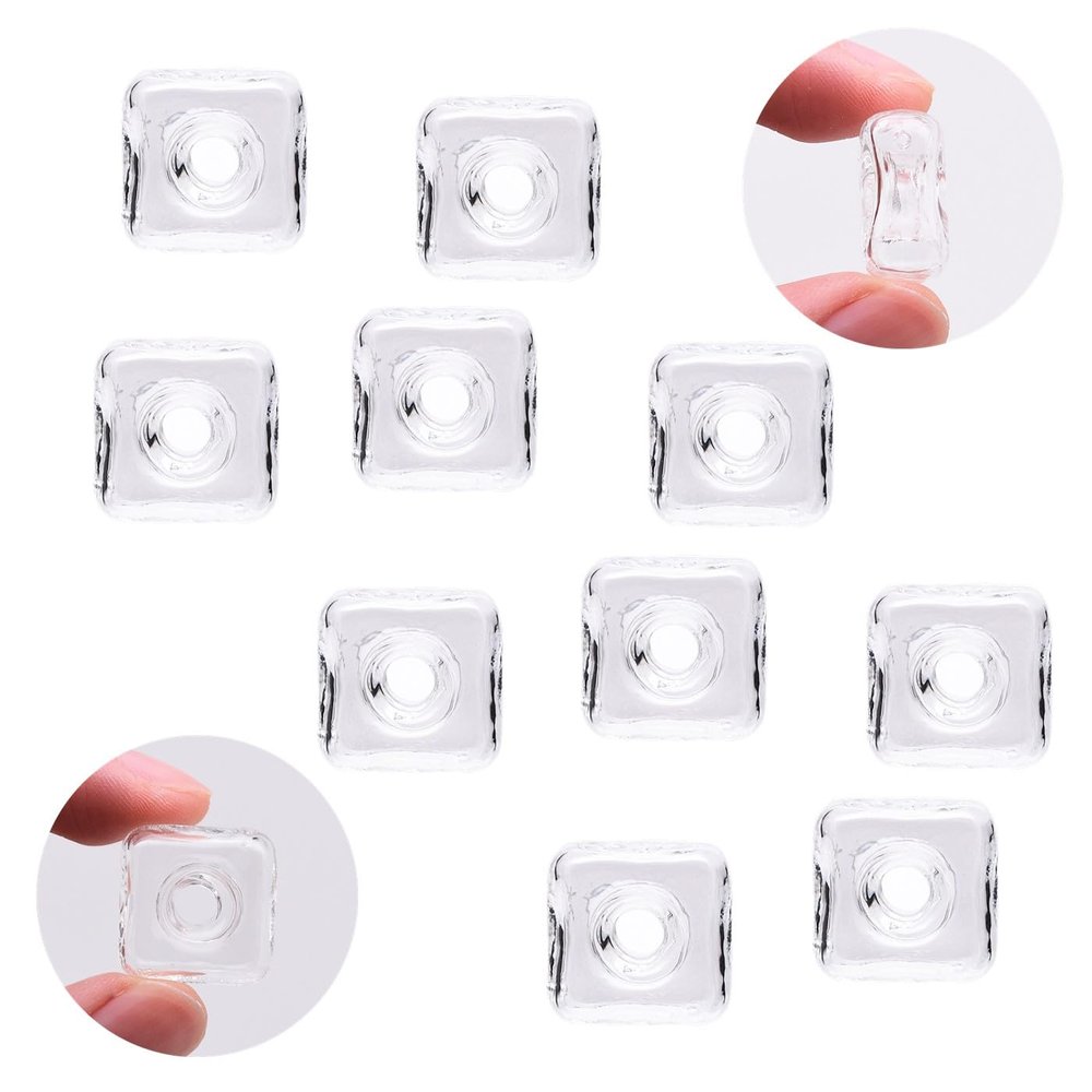 10 Pcs Thickened Square Shape Multi-Color Coloured Glaze Aromatherapy Pendant Bottle - Essential Oils Perfume Necklace Pendant Vials (Clear)