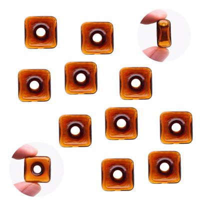 10 Pcs Thickened Square Shape Multi-Color Coloured Glaze Aromatherapy Pendant Bottle - Essential Oils Perfume Necklace Pendant Vials (Amber)