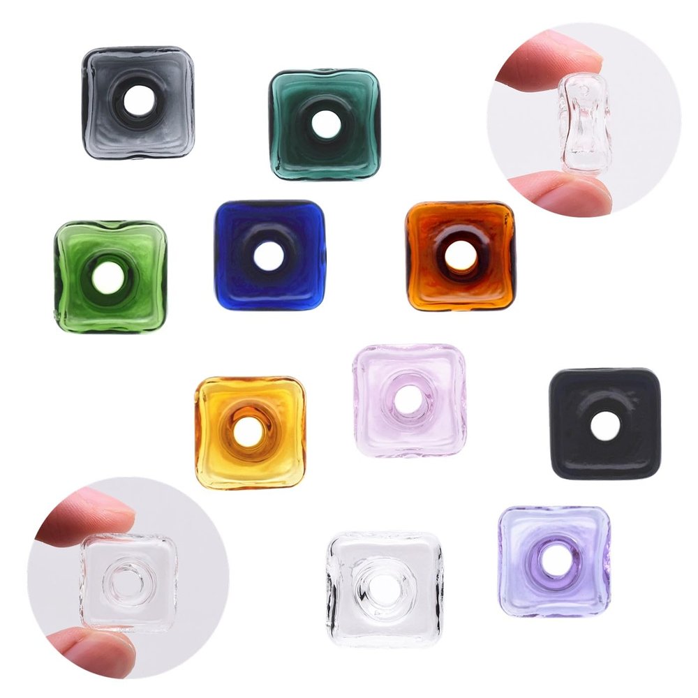 10 Pcs Thickened Square Shape Multi-Color Coloured Glaze Aromatherapy Pendant Bottle - Essential Oils Perfume Necklace Pendant Vials (Mixed Color)