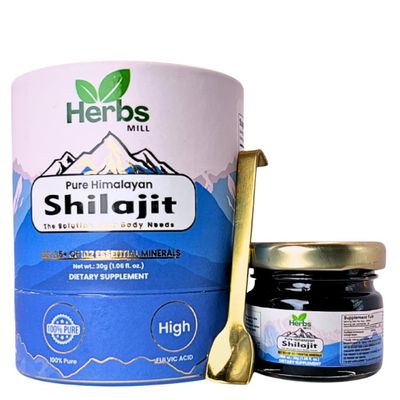 Herbs Mill | Premium Quality Himalayan Natural Organic Shilajit Resin | Packed with 85+ Essential Minerals for a Natural Energy Boost | High Fulvic Acid Content (30G)