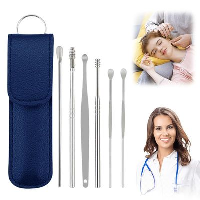 CAJDEOPYE Ear Cleaner,Satinless Steel 360 Spiral Earwax Cleaner Tool Set with Pu Leather Case,Household Creative Portable Ear Cleaning Kit for Men and Women /1439, Blue, 464895