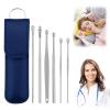 CAJDEOPYE Ear Cleaner,Satinless Steel 360 Spiral Earwax Cleaner Tool Set with Pu Leather Case,Household Creative Portable Ear Cleaning Kit for Men and Women /1439, Blue, 464895 view 1
