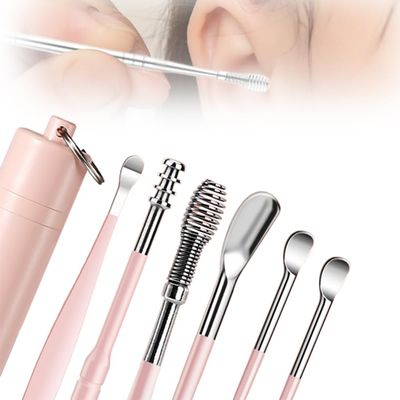 CAJDEOPYE Earwax Cleaner Tool Set,2024 Upgrade Stainless Steel Ear Cleaner Sets,Household Portable Manual Ear Wax Removal Kit for Men and Women /1460, Pink, 464895