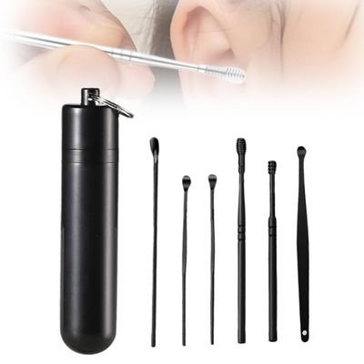 CAJDEOPYE Earwax Cleaner Tool Set,2024 Upgrade Stainless Steel Ear Cleaner Sets,Household Portable Manual Ear Wax Removal Kit for Men and Women /1456, Black, 464895