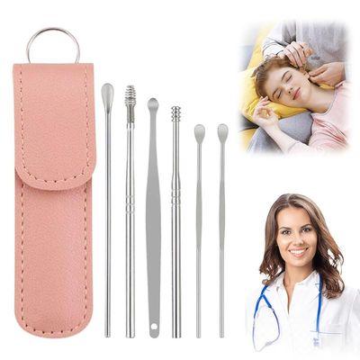 CAJDEOPYE Ear Cleaner,Satinless Steel 360 Spiral Earwax Cleaner Tool Set with Pu Leather Case,Household Creative Portable Ear Cleaning Kit for Men and Women /1433, Pink, 464895
