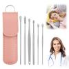 CAJDEOPYE Ear Cleaner,Satinless Steel 360 Spiral Earwax Cleaner Tool Set with Pu Leather Case,Household Creative Portable Ear Cleaning Kit for Men and Women /1433, Pink, 464895 view 1
