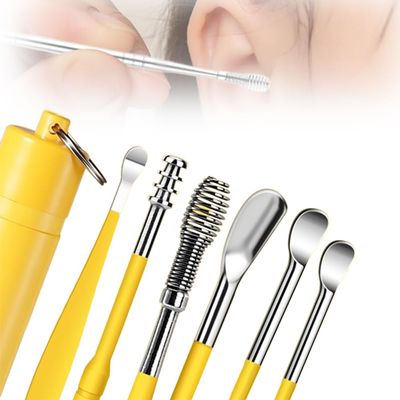 CAJDEOPYE Earwax Cleaner Tool Set,2024 Upgrade Stainless Steel Ear Cleaner Sets,Household Portable Manual Ear Wax Removal Kit for Men and Women /1457, Yellow, 464895